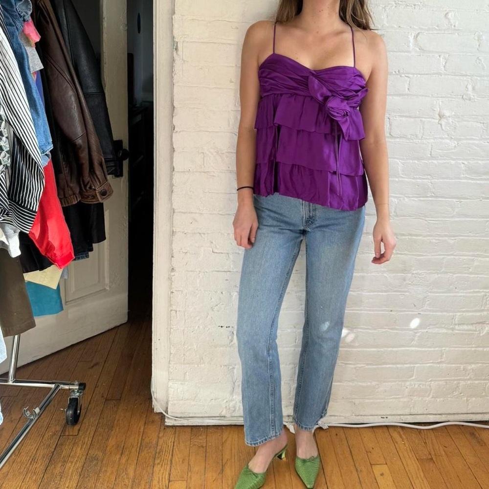 Missoni Silk Purple Tank Top with 3D Rose Detail